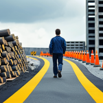 **A determined person confidently walking a winding path, symbolizing a career change.  In the background, blurred images of construction material testing equipment fade away, replaced by brighter, clearer visions of new career possibilities.  Focus on hope, resilience, and the feeling of forward momentum.**