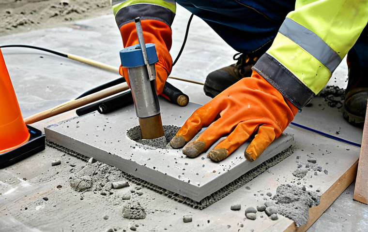 **

*   **Prompt:** A construction site with a focus on concrete testing. A technician is taking a sample of wet concrete. Emphasize the importance of education in building a strong career foundation. Include tools and instruments used for testing material properties.

**
